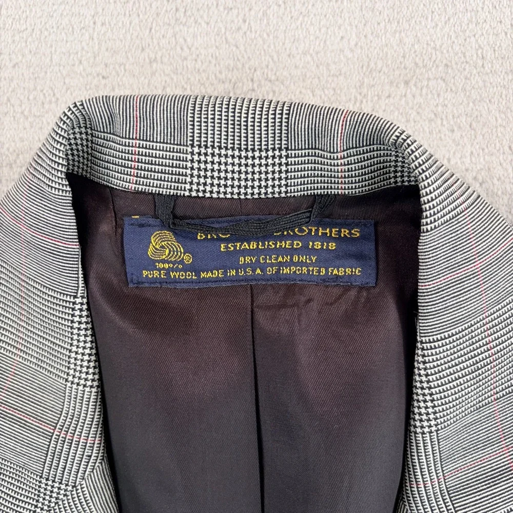 Vintage Brooks Brothers Blazer Sport Coat Grey Glen Check Wool Men 42L USA Made